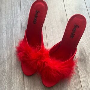 Fredrick’s of Hollywood marabou red sexy heels 8